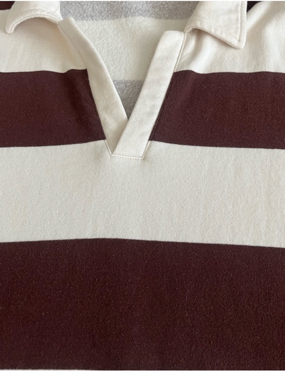 Z Supply Brown Stripe Cotton Rugby Brushed Fleece Henley top - Picture 8 of 8